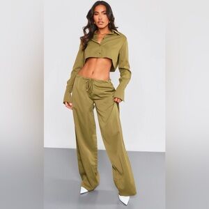 Olive Wide-Leg Drawstring Pants - Women